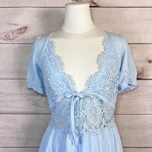 Free People All You Need Is Lace Midi Dress Womens Light Blue Lace Cotton Party - Picture 5 of 8